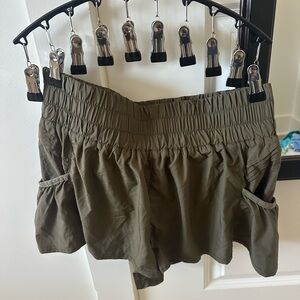 FP Movement by Free People Olive Green Smocked Waist Athletic Shorts